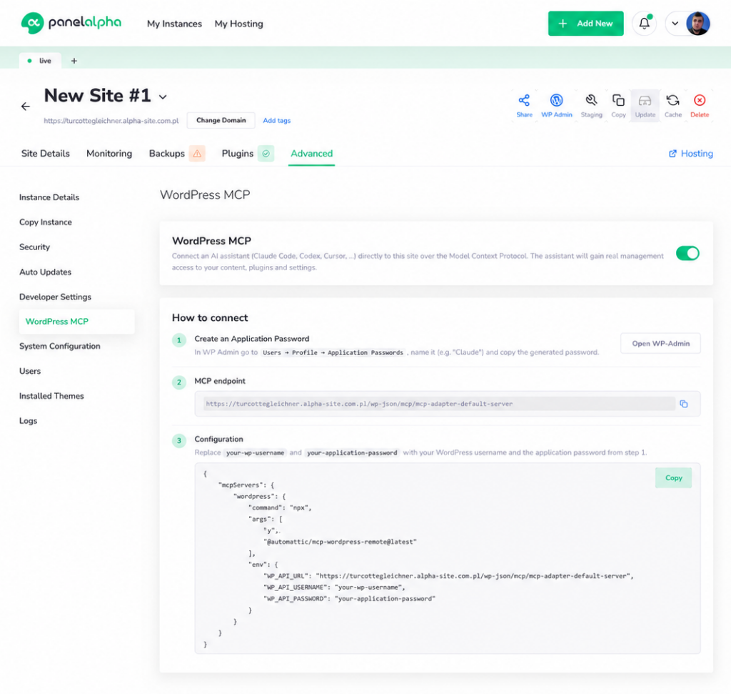 WordPress MCP Support - PanelAlpha v1.9.0